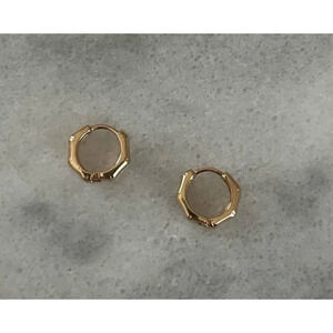 Gold Bamboo Huggie Hoop Earrings Brand New